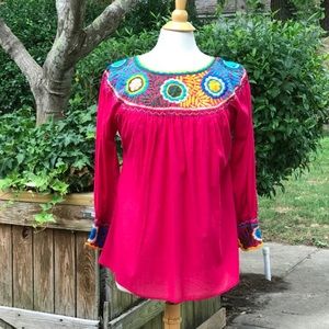 Mexican Floral Blouse Hand Embroidered Boho Style